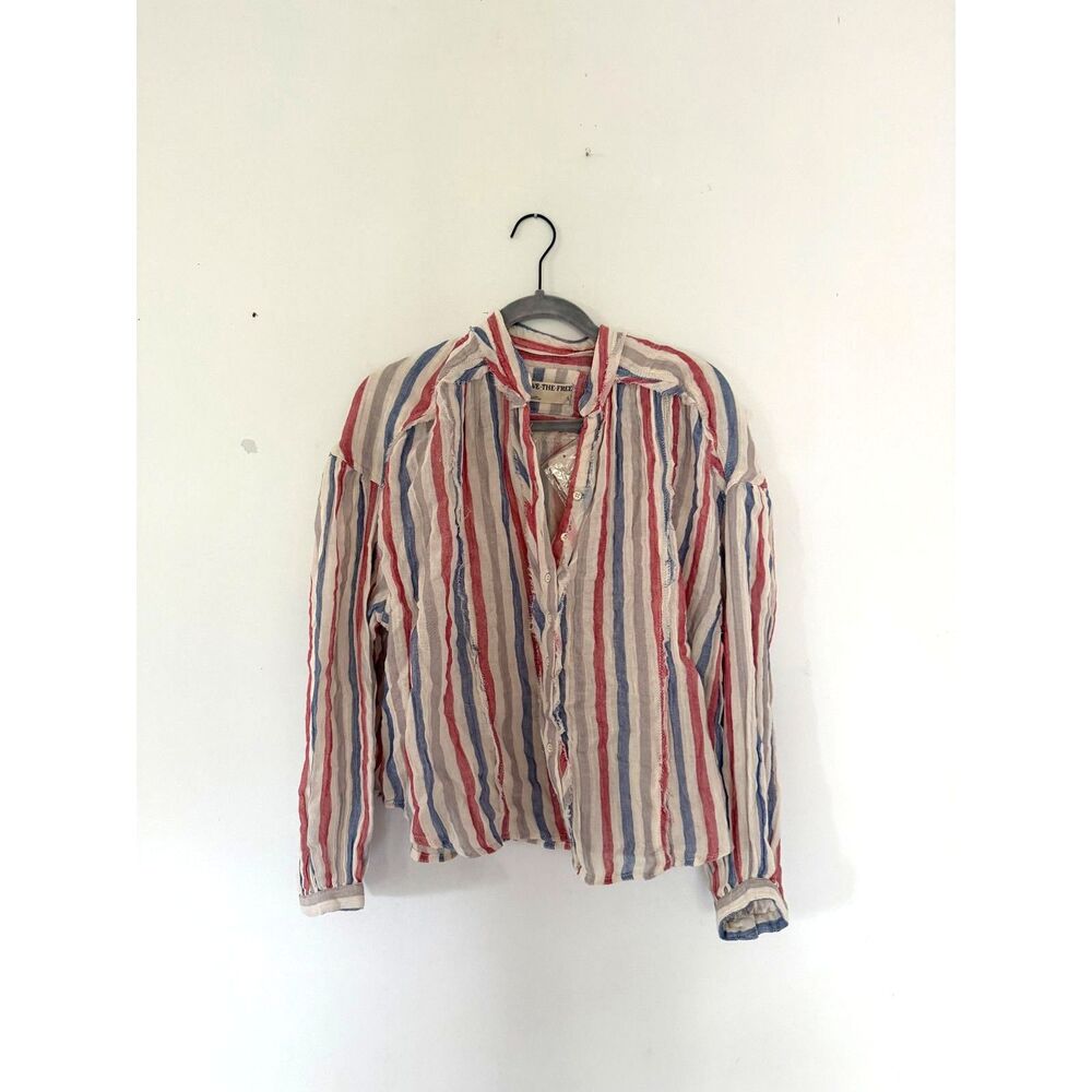 Free People We The Free Ivory Combo Striped Button Up Shirt Size S